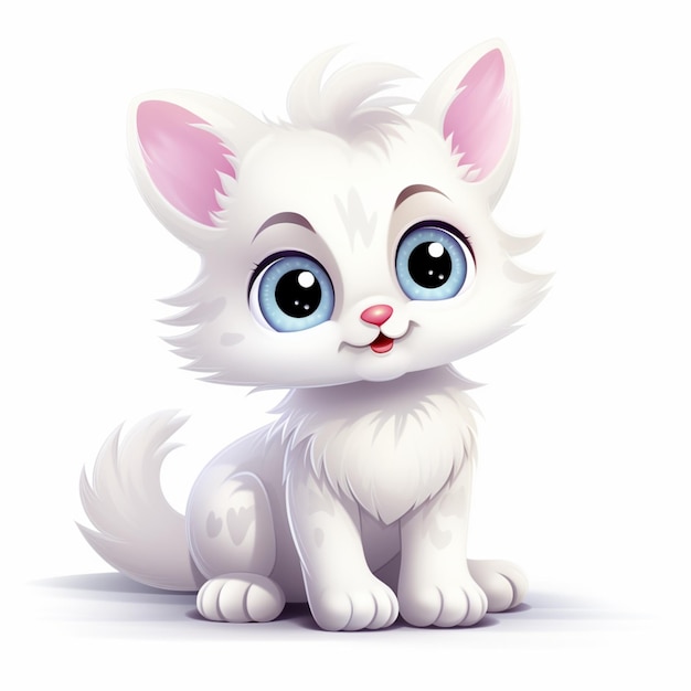 Foto cartoon-weißes kätzchen auf weißem hintergrund