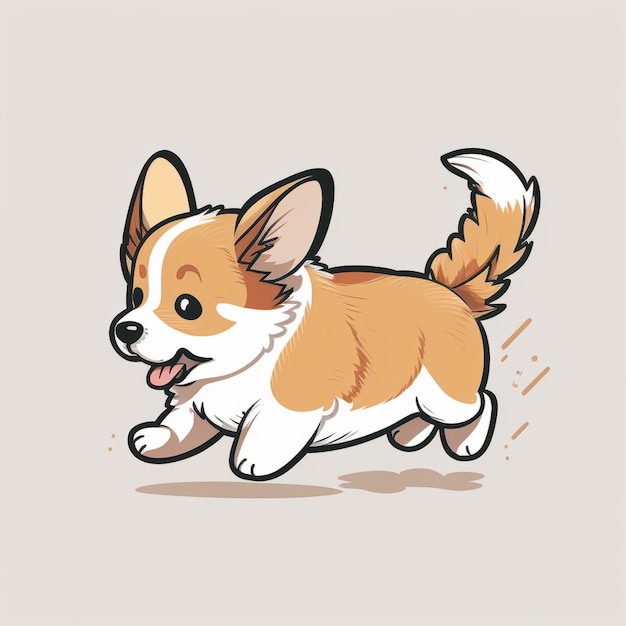 Cartoon-Zeichnung eines kleinen Hundes, der mit ausgestreckter Zunge läuft, generative KI