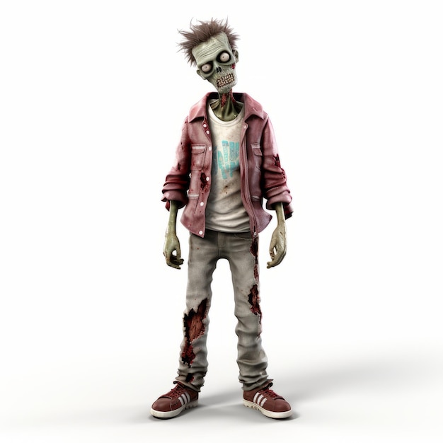 Cartoon Zombie 3D-Render mit Cardigan auf weißem Hintergrund