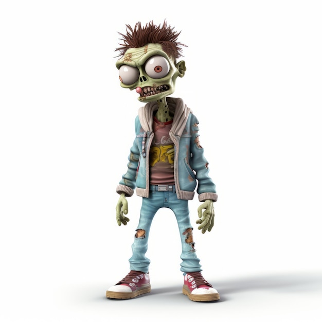 Cartoon-Zombie-Figur in weißer Jacke, seltsam und süß 3D-Render