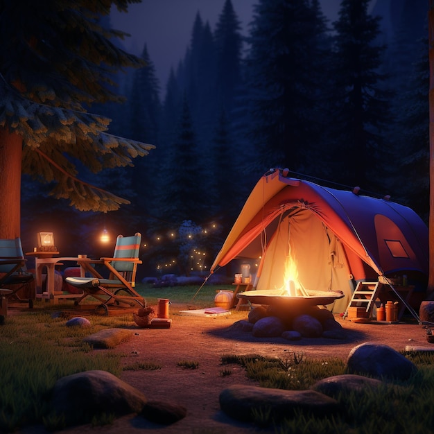 Cartoon3D-Darstellung von Camping