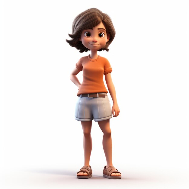 Cartoonish 3D Render de Amelia Jovem Protagonista em camisa e calções