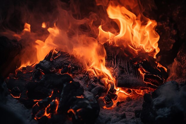 Carvões ardentes no fogo