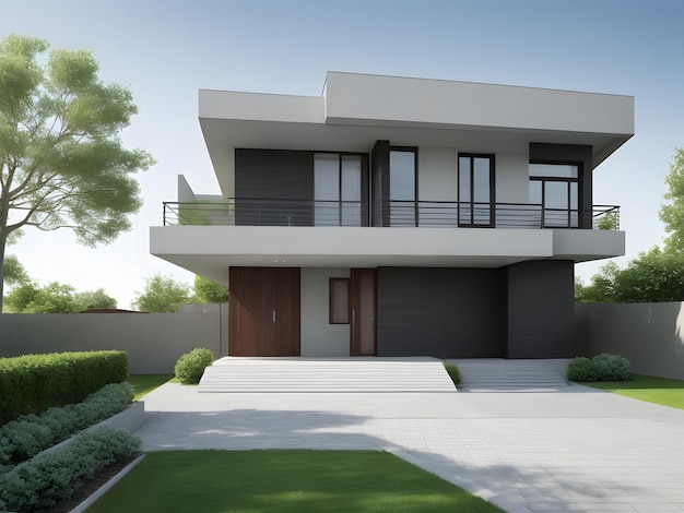 Casa de 2 pisos en un estilo minimalista moderno hermoso suave y tranquilo generado por IA