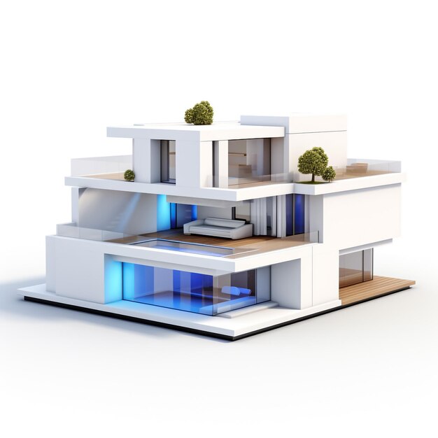 Casa 3d render branco e cinza cor isolado