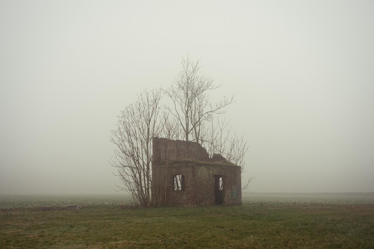 Foto casa abandonada no campo contra o céu