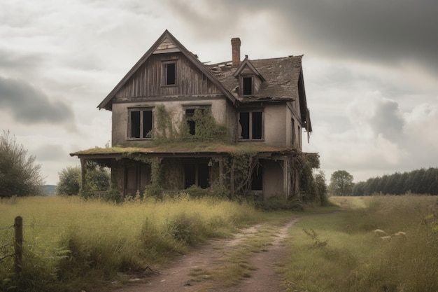 Casa abandonada no campo IA geradora