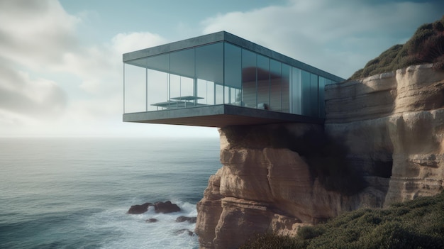 Una casa en un acantilado con un fondo de cielo