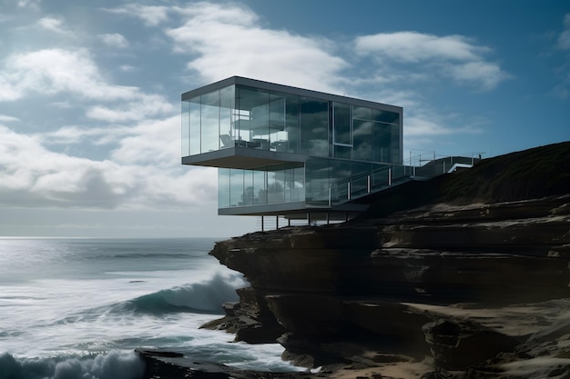 Foto una casa en un acantilado junto al mar