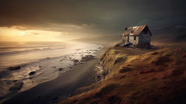 Una casa en un acantilado junto al mar