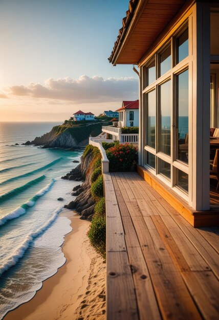 Foto una casa en un acantilado con vistas al océano