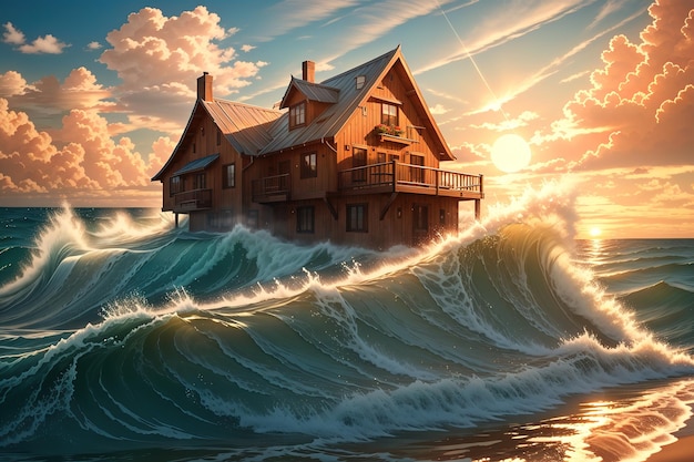 Casa en el agua junto al mar