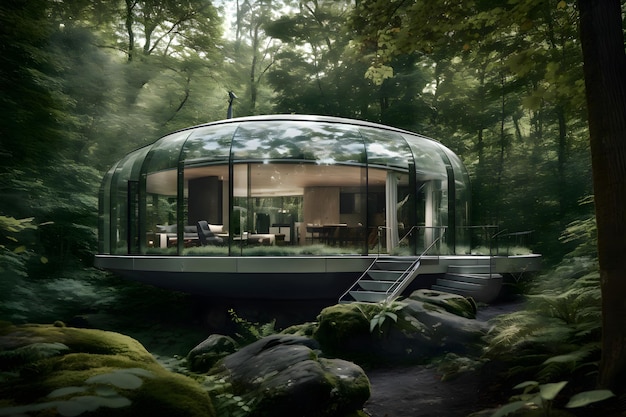 Casa de ahorro de energía del futuro en la naturaleza futurismo IA generativa