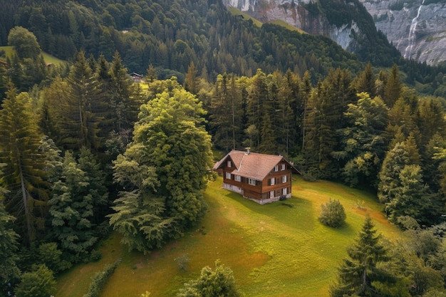Casa aislada cerca del bosque en los Alpes suizos