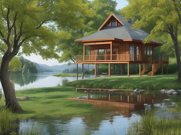 Casa ao lado do lago