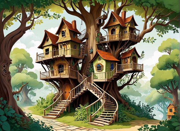 una casa en el árbol en el bosque