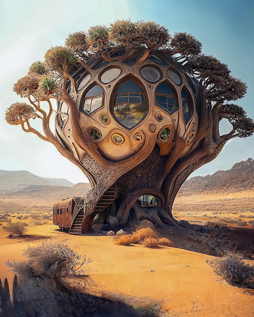 Una casa del árbol en el desierto