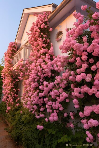 casa con un árbol en flor