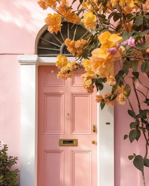 casa con un árbol en flor