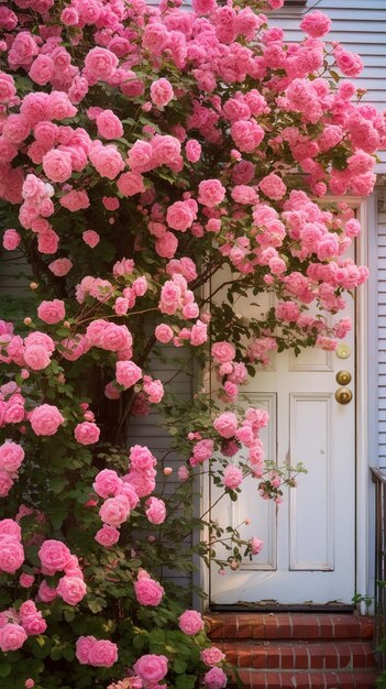 casa con un árbol en flor