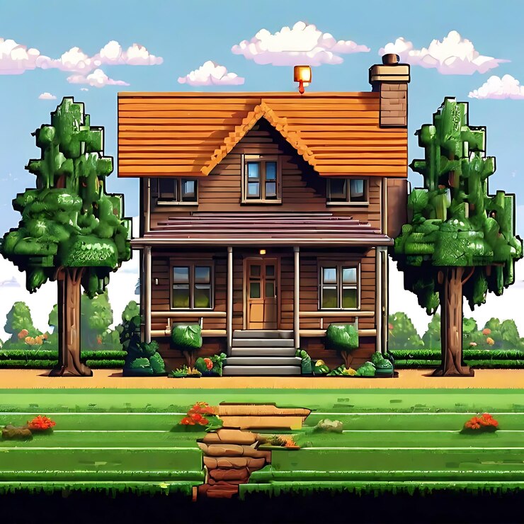 Foto una casa con un árbol en la parte delantera y una casa a la derecha