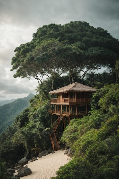 casa en el árbol en la playa