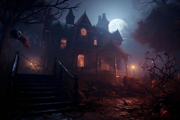 Casa assombrada de Halloween com decorações assustadoras