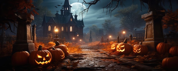 casa assombrada de halloween com morcegos e lua