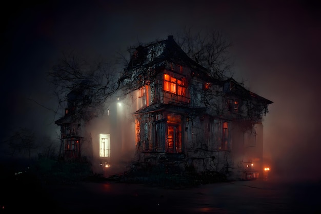 Casa Abandonada Assustadora Com Luz Nas Janelas Janelas Escuras Vazias  imagem vetorial de yadviga© 386936370