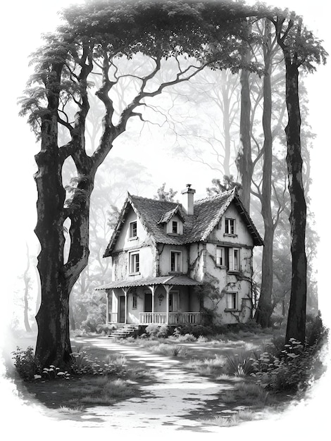 Casa assombrada na ilustração assustadora da floresta