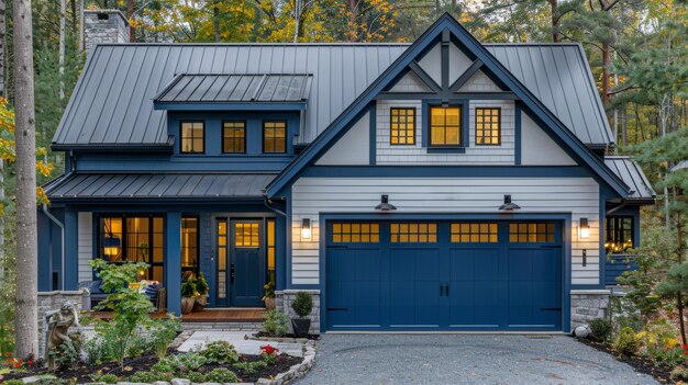 Casa Azul y Blanca en el Bosque