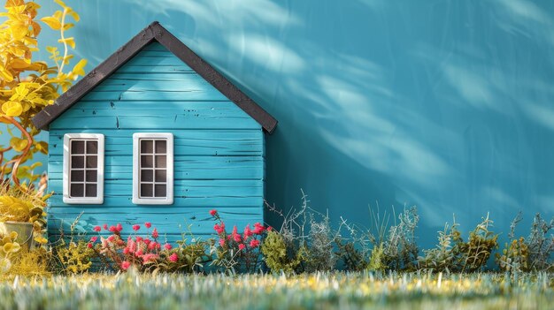 Foto casa azul en el campo