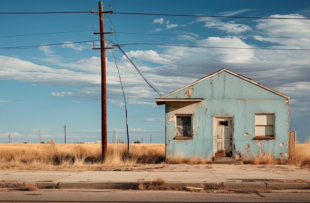 Foto una casa azul con una casa azul en el fondo