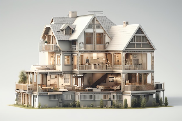 Una casa con un balcón y una gran terraza.