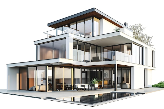 una casa con un balcón y una mesa con sillas y una mesa