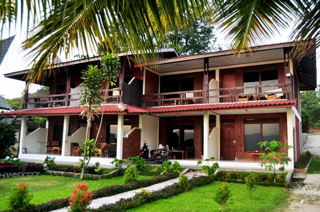 Casa Batak moderna clássica em Ambarita do hotel resort para indonésios e viajantes estrangeiros visitam o aluguel descansam relaxam em tomok em Samosir em Sumatra Utara ou North Sumatra Indonésia