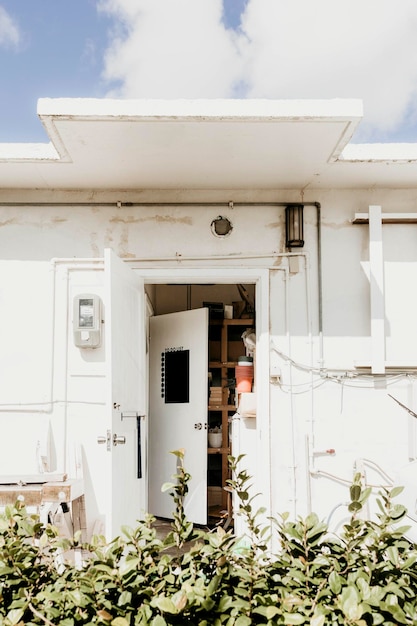 Foto casa blanca y plantas contra la construcción