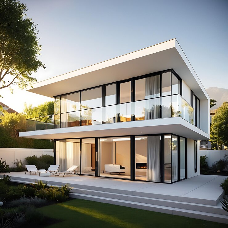 una casa blanca con un techo blanco y un sofá blanco