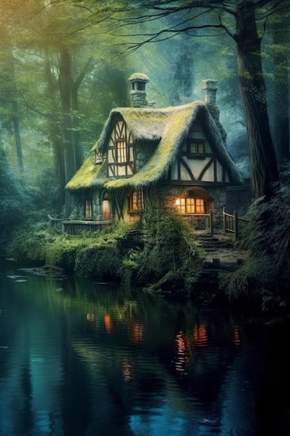 Casa en el bosque en un bosque