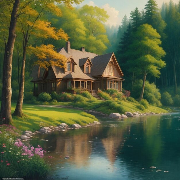 Casa en el bosque y el lago