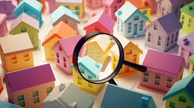 casa de búsqueda coloridas casas modelo mini siendo vista en 3D