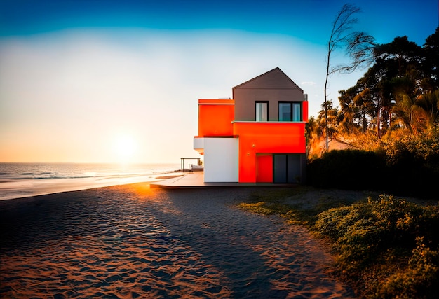 Casa de campo de estilo moderno con grandes ventanas