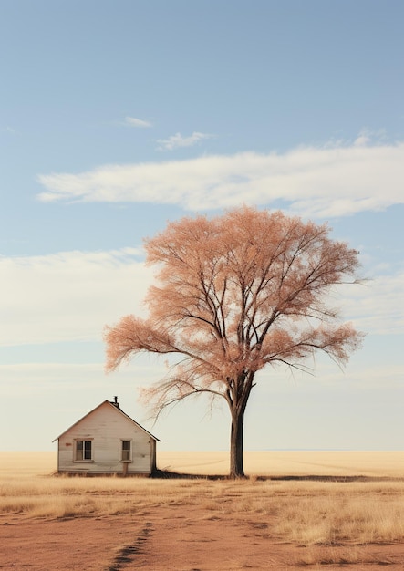 Una casa de campo rústica ubicada en medio del abrazo de la naturaleza aislada por un árbol majestuoso Ai generativo