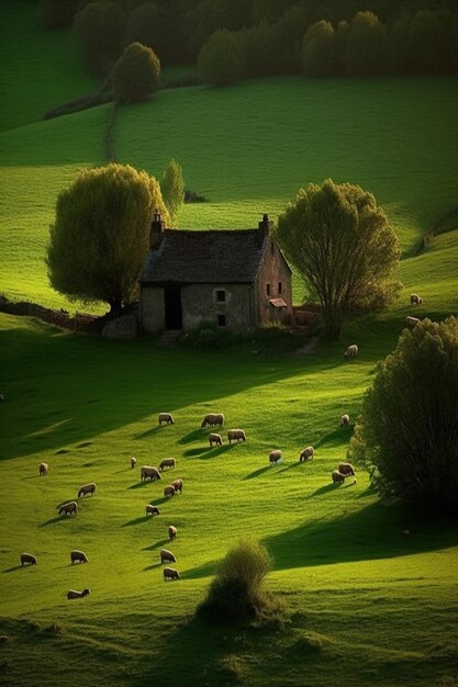 Foto una casa con una casa a un lado de ella