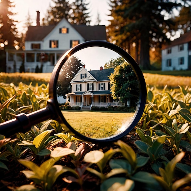 Foto casa de caza búsqueda de propiedad lupa mirando el hogar