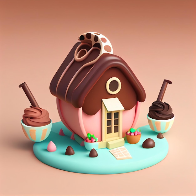 Casa de chocolate linda casa dulce 3d render ilustración