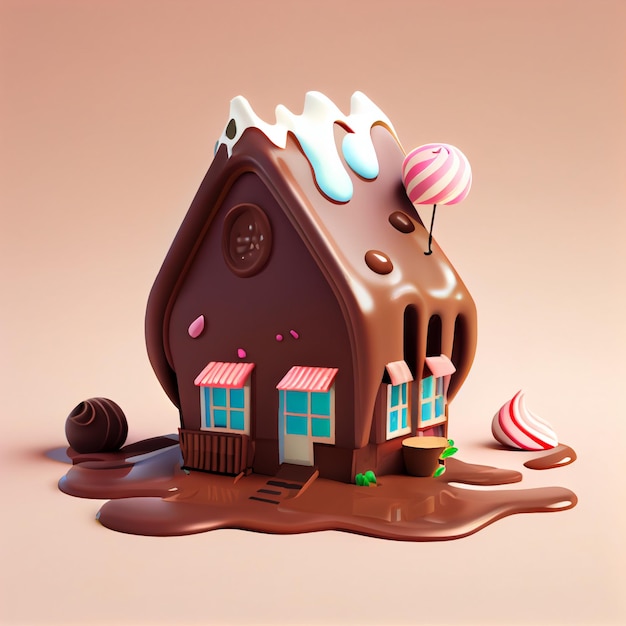 Casa de chocolate linda casa dulce 3d render ilustración