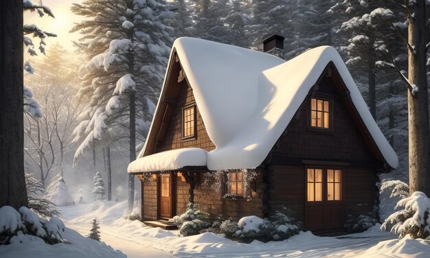 Casa coberta de neve