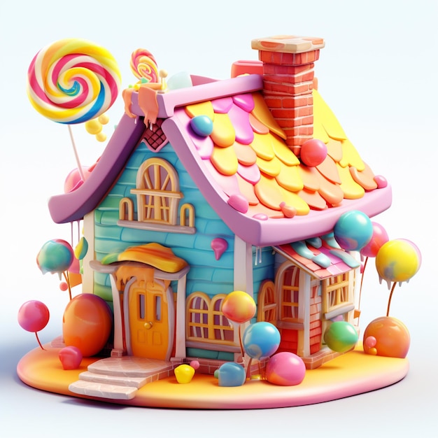 Foto casa de colores brillantes con piruletas y dulces en la parte superior generativa ai