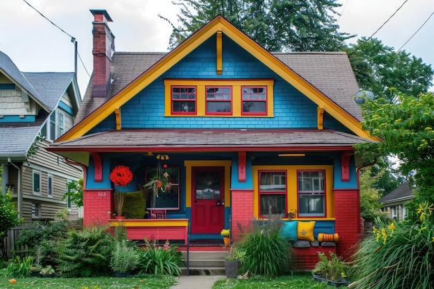 Foto casa colorida nueva cabaña de artesano con exterior moderno de ladrillo